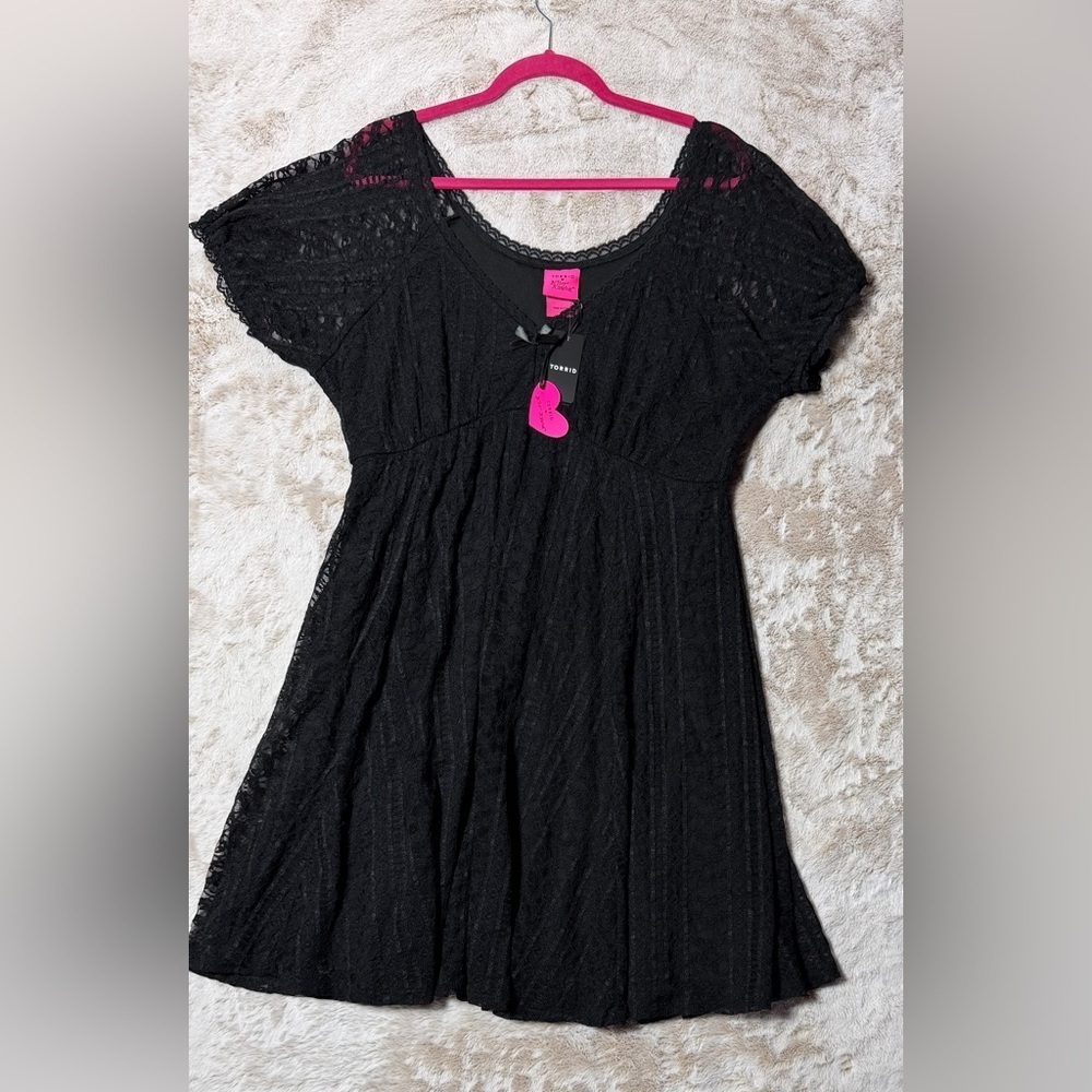 NWT Betsy Johnson Black Lace Skater Dress with Bow Detail 14/16